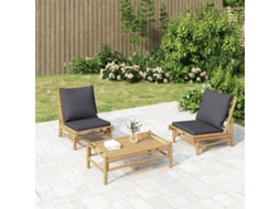 Vidaxl Cadeiras De Jardim 2 Pcs Bambu C/ Almofadões Cinzento-escuro