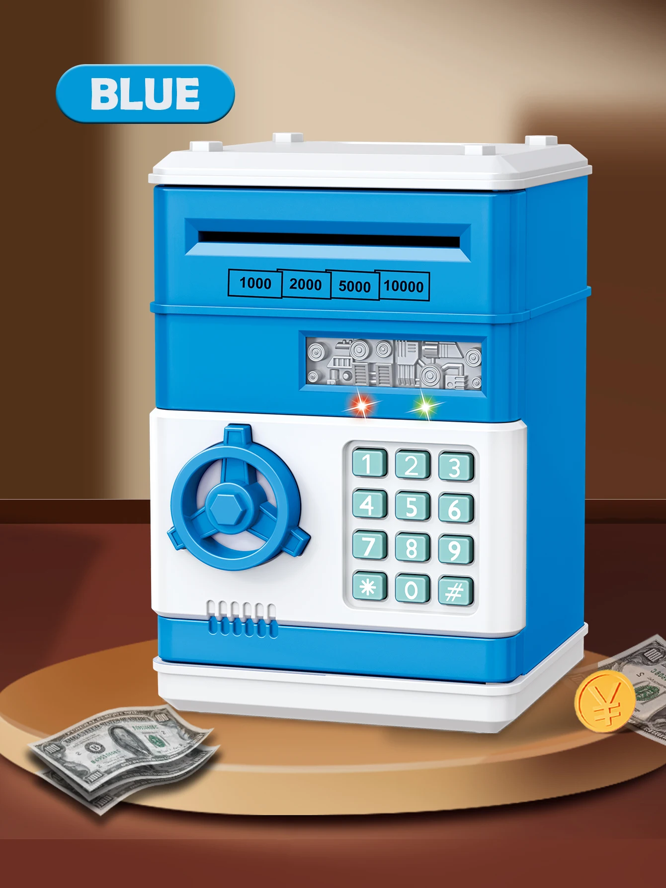 (azul) Cofrinho Eletrônico Multifuncional, Porta-moedas, Com Rolo Automático De Notas, Presente Para Crianças