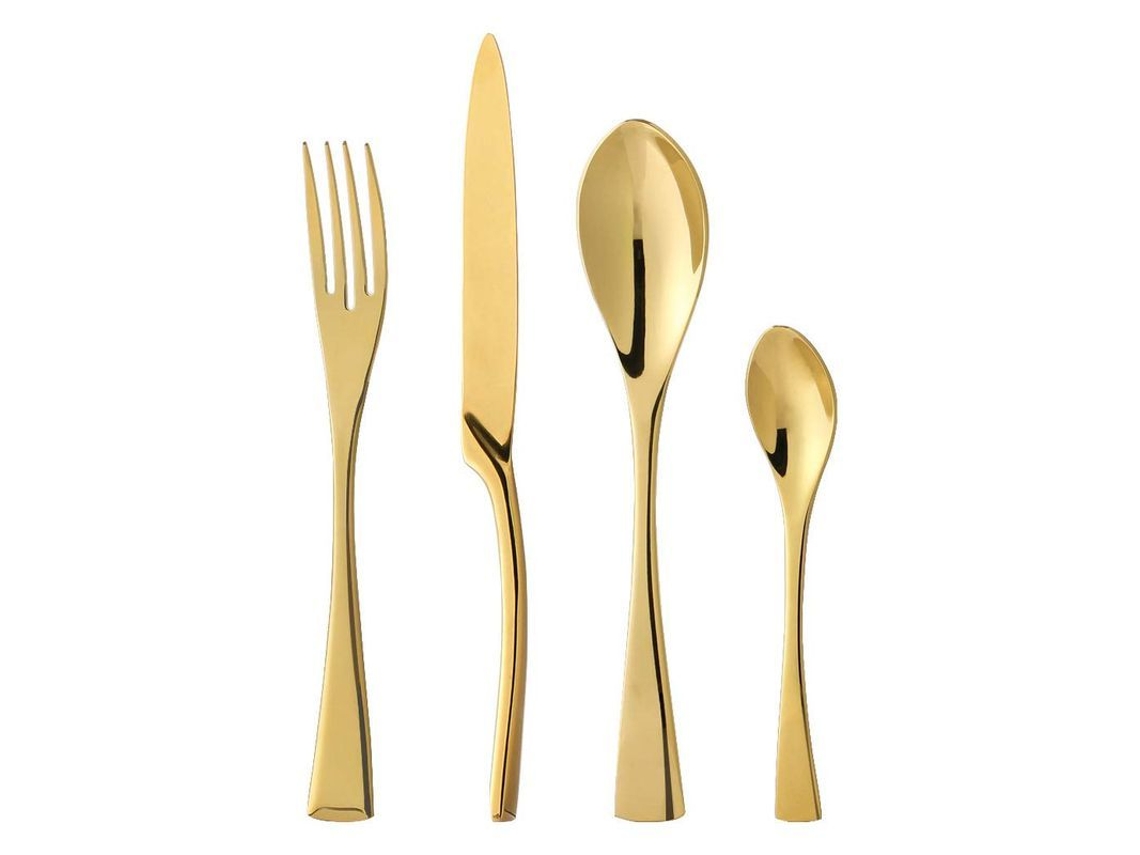 2026 set de Cubiertos de Acero Inoxidable 4 Piezas, Dourado, Polido Espelho, para Uso Diário e Ocasiões Especiais