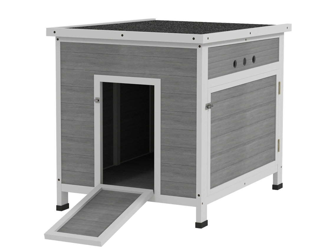 Galinheiro De Madeira Pinho, Porta Lateral, Ventilação, Telhado Asfáltico, 63x82x76 Cm, Cinza Claro.