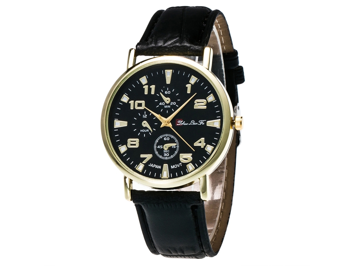 Relógio de Pulso Masculino de Quartzo com Cinto de Couro Artificial Six Pointers Preto