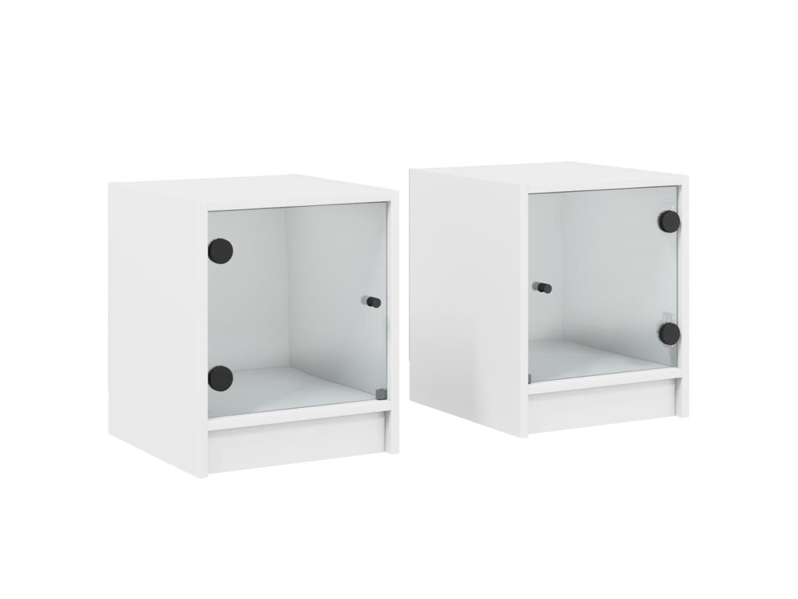 Conjunto de 2 Mesas de Cabeceira C/ Portas de Vidro Branco MAISON EXCLUSIVE 35x37x42 cm