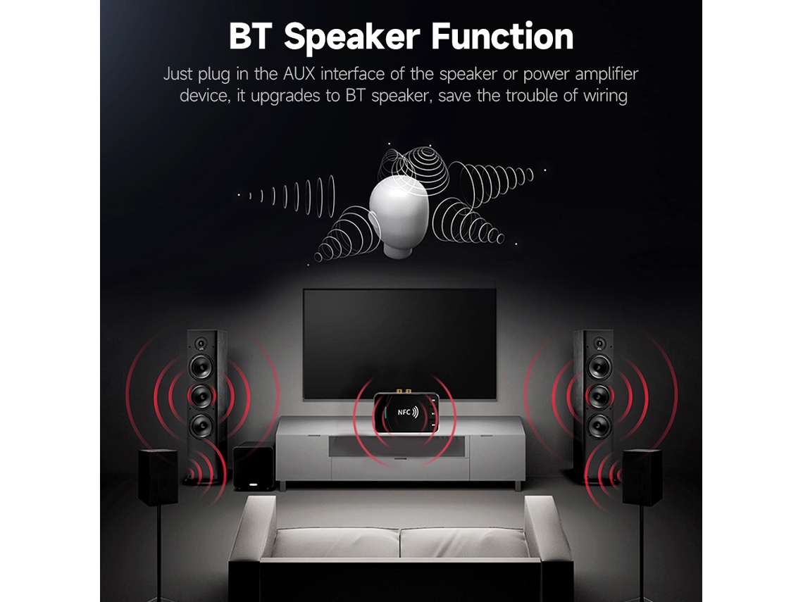 Adaptador De Áudio Bt Com Transmissor E Receptor 2 Em 1 Bt5.0 Com Portas Rca E Aux E Nfc