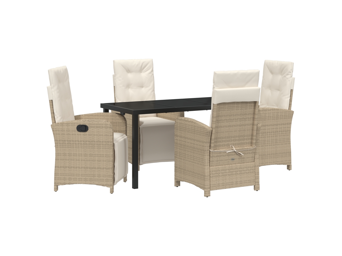 Conjunto 5 Conjunto De Jantar Para Jardim Vidaxl Bege Vime Pe (140 X 70 X 73 Cm)