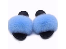 Chinelo feminino de pele de raposa, modelo 2026, confortável e aberto, com solado antiderrapante, para uso interno e externo.