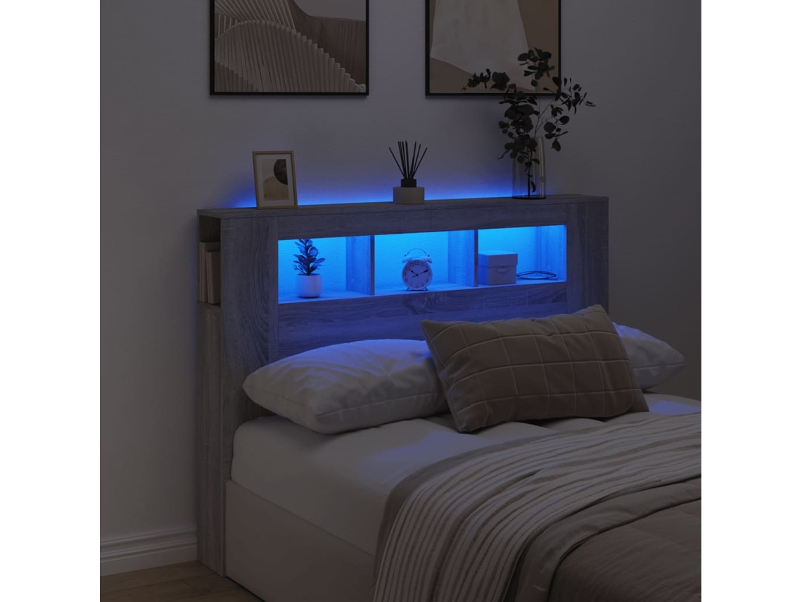 Cabecero con LEDs 140x18,5x103,5 cm Gris Sonoma