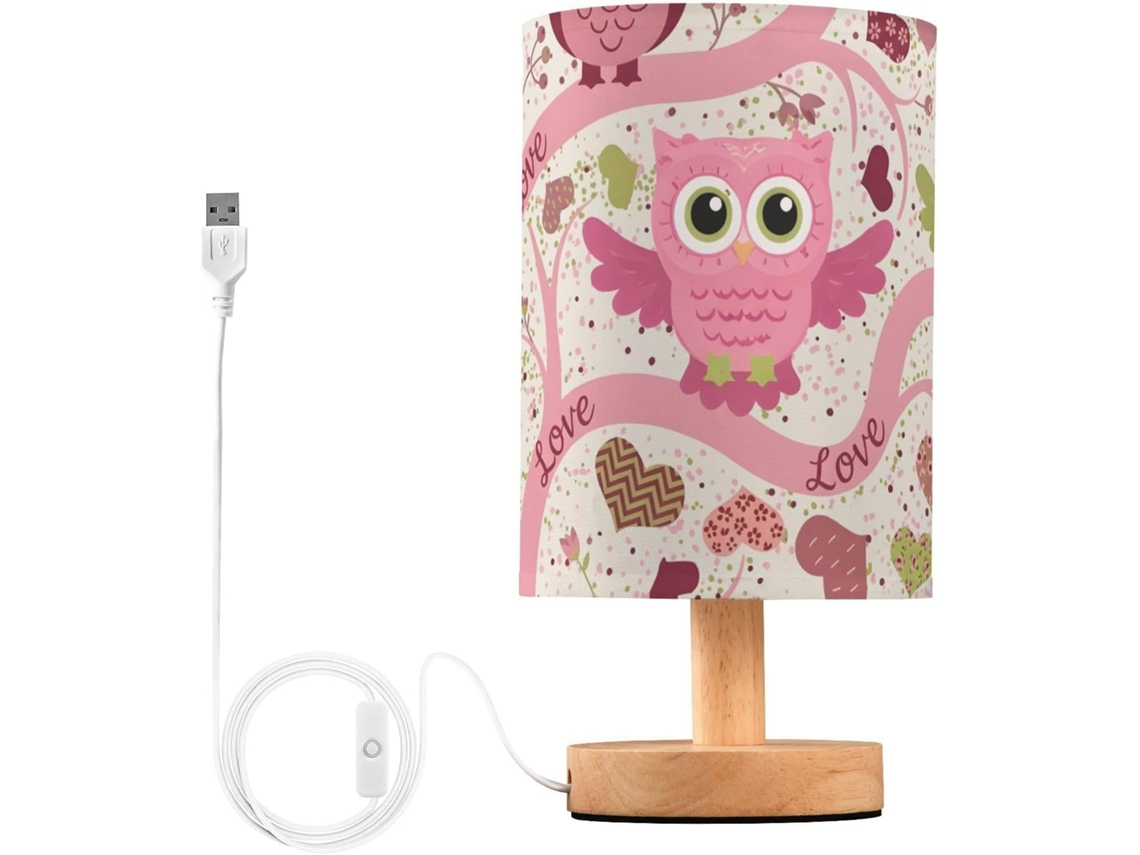 Luminária De Mesa Led Mnsruu Em Formato Coruja Rosa, Com Cúpula De Tecido, Ideal Para Quarto Ou Sala De Estar Lâmpada