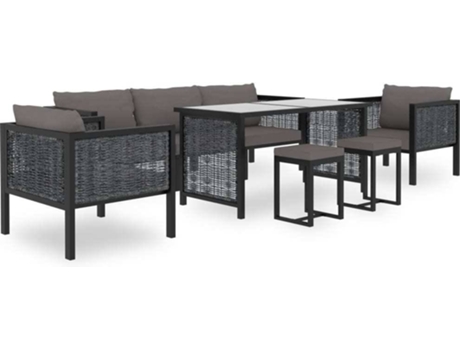 Conjunto de Jardim  Lounge (Preto Antracite - Rattan Vime - 200x68x64 cm - 8 Peças)
