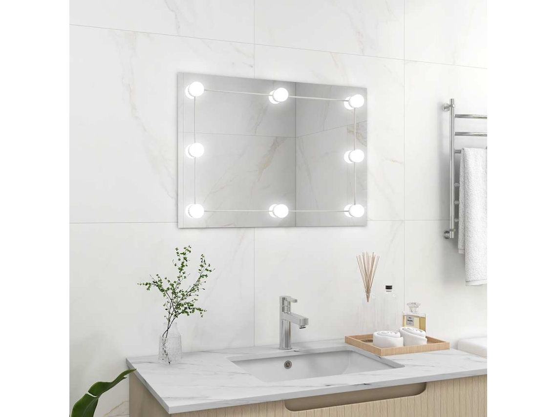 Vidaxl Espelho De Parede Sem Moldura C/ Luzes Led Vidro Retangular