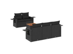 Conjunto Sofás de Jardim 6 Pcs com Almofadões Vime Pe Preto MAISON EXCLUSIVE (6 pcs)