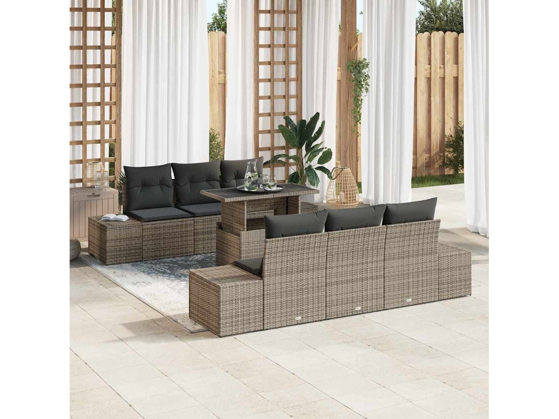 Vidaxl Conjunto De Sofás 7 Unid. Cinzeto Vime Pe