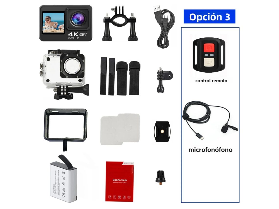 Câmera de Ação 4k 30fps, Tela de 2,0 Polegadas, Wi fi e Controle Remoto, À Prova D'água. MDUG (opção 3)