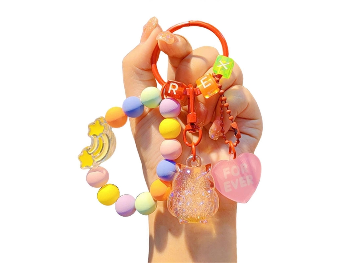 Pulseira De Celular Com Pingente De Corujas E Miçangas, Chaveiro Anti-perda Para Celular, Bolsa E Chaves.