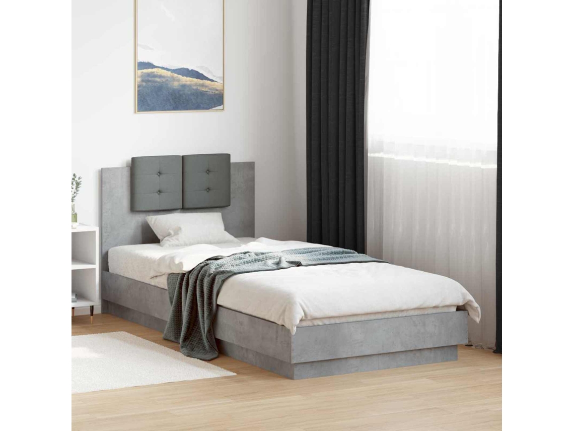 Vidaxl Estrutura De Cama Com Cabeceira Cinzento Cimento 80 X 200 Cm