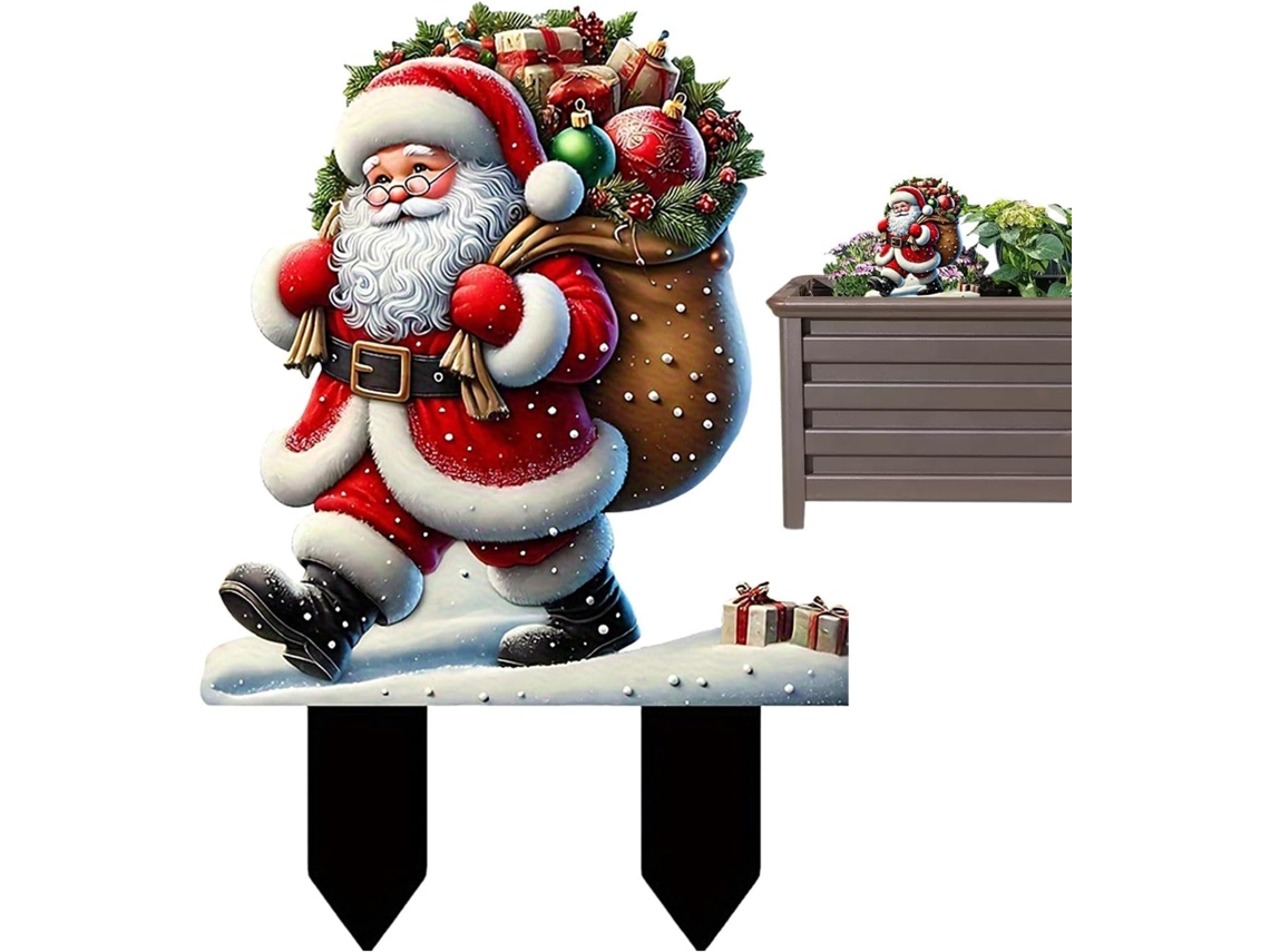 Estaca de Jardim Natalina com Papai Noel Estaca de Jardim com Papai Noel Estaca para Decoração de Jardim Natalina, CHABERLU