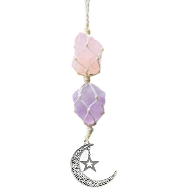 Pingente de Quartzo Rosa e Ametista para Carro, Ornamento de Cristal, Enfeite para Pendurar no Carro, Cristal de Cura BRILVIBERA