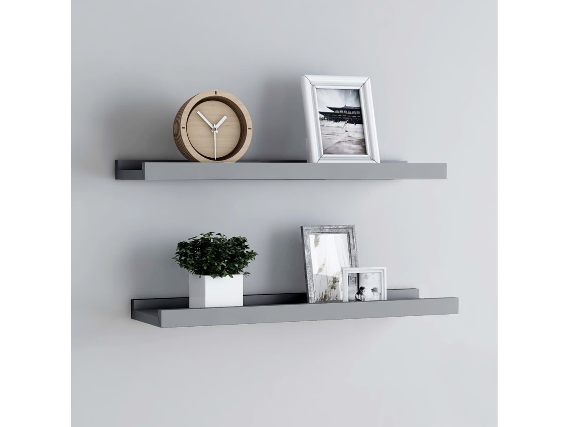 Unidade De Prateleiras Com Rebordo 2 Pcs 60x9x3 Cm Mdf Cinzento Dkd Home Decor
