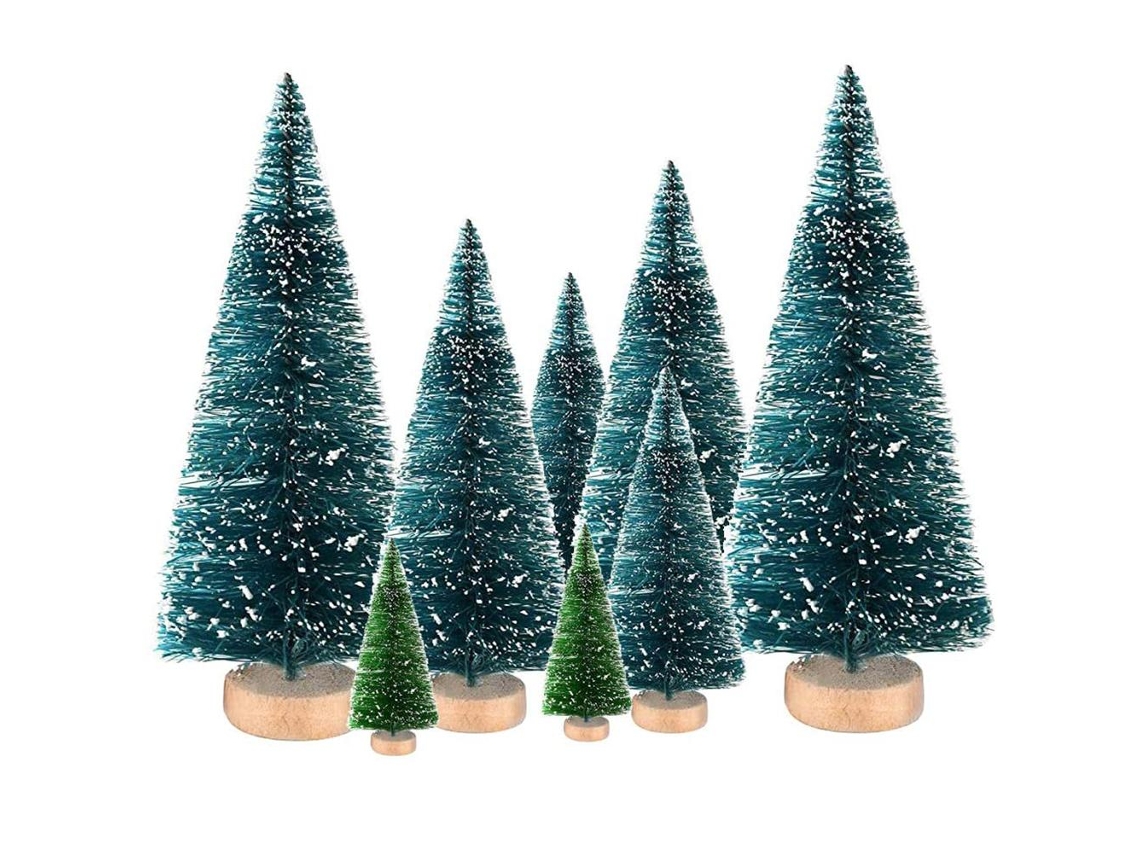 Laxiscreed Conjunto De 8 Árvores De Natal Decorativas Em Sisal Com Floco De Neve E Madeira