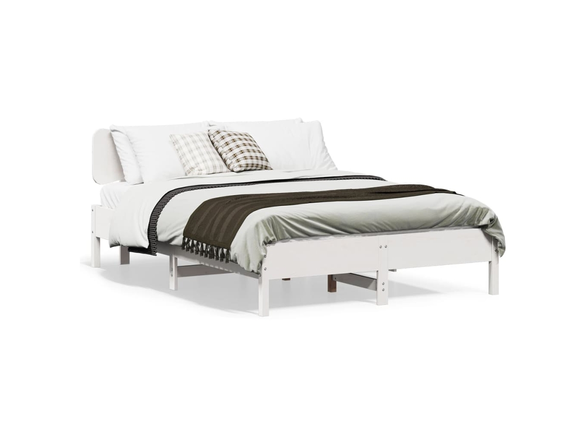 Vidaxl Cama Sem Colchão 140x190 Cm Madeira de Pinho Maciça Branco
