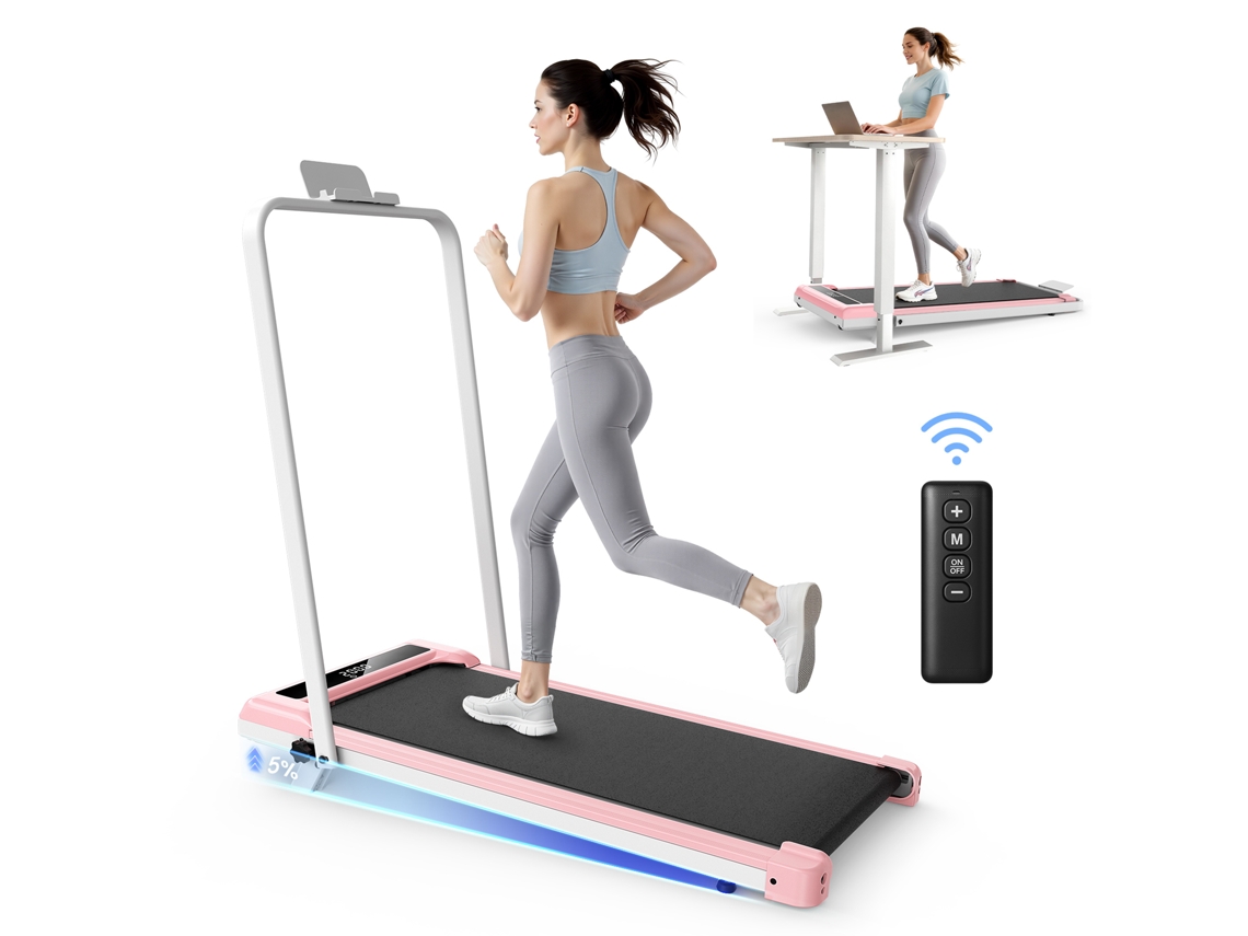Passadeira de Corrida Dobrável RACINGREAT Z3b, 3.0hp Motor Silencioso, 10 Km/h, 5° Inclinação, com Controlo Remoto, Até 130kg, Rosa