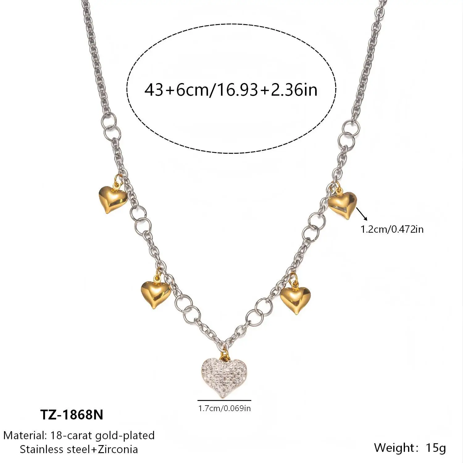 (colar) Conjunto De Colar E Pulseira Com Zircônias Cúbicas Em Formato De Coração, Joias À Prova D'água E Ideal Para Presente.