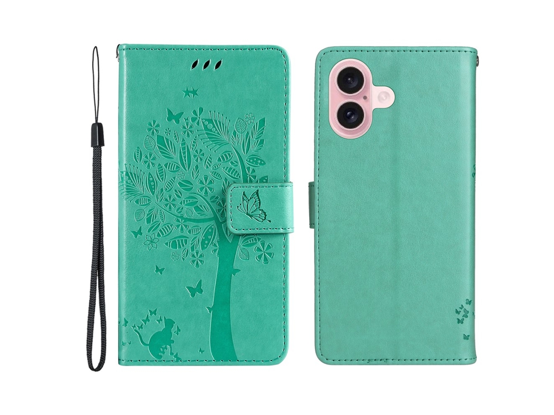 Capa Em Couro Pu, Com Suporte Para Iphone 16 - Verde