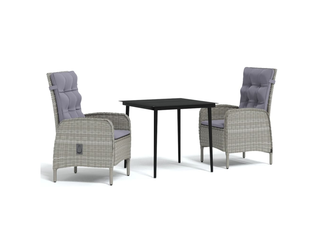 Maison Exclusive - 3 Pcs Conj. De Jantar Para Jardim C/ Almofadões Cinzento/preto