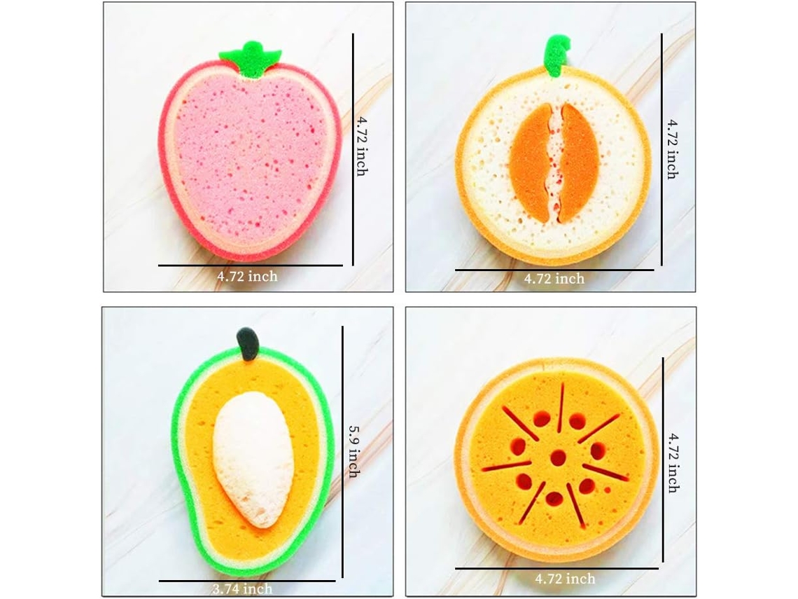 Conjunto de 4 Esponjas Lavar Louça, Esponja de Cozinha Grossa em Formato Fruta, Esponja para Lavar Louça na Cozinha BRILVIBERA