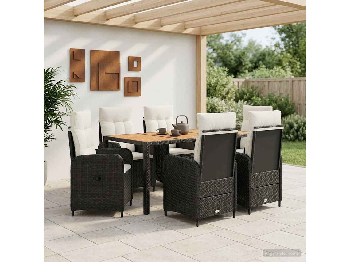 Vidaxl Conjunto De Jantar Para Exterior 7 Unid. Preto E Branco Creme