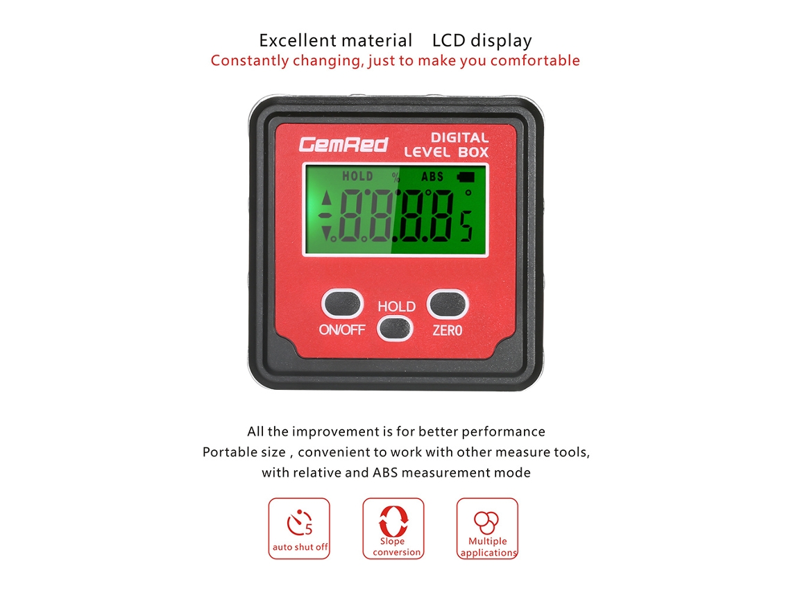 Gemred Caixa de Nível Digital Inclinômetro com Base Magnética e Encontrador de Ângulo
