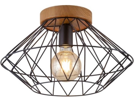 Plafón  ILUMINACIÓN Antibes (Preto - E27 - Máx. 60W - Madeira  - Metal)