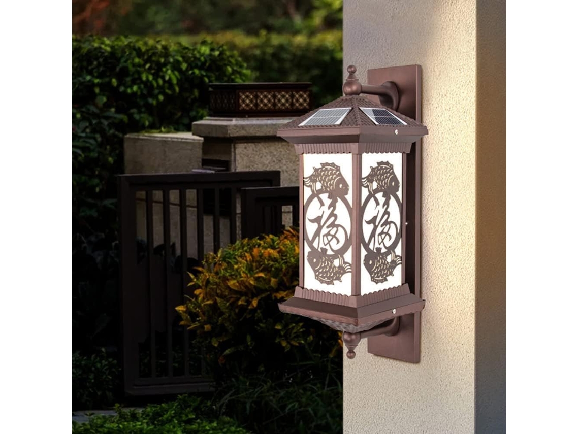 Arandela De Parede Led Estilo Chinês, Luminária De Parede Solar Externa À Prova D Água, Lanterna De Parede Vidro Estilo