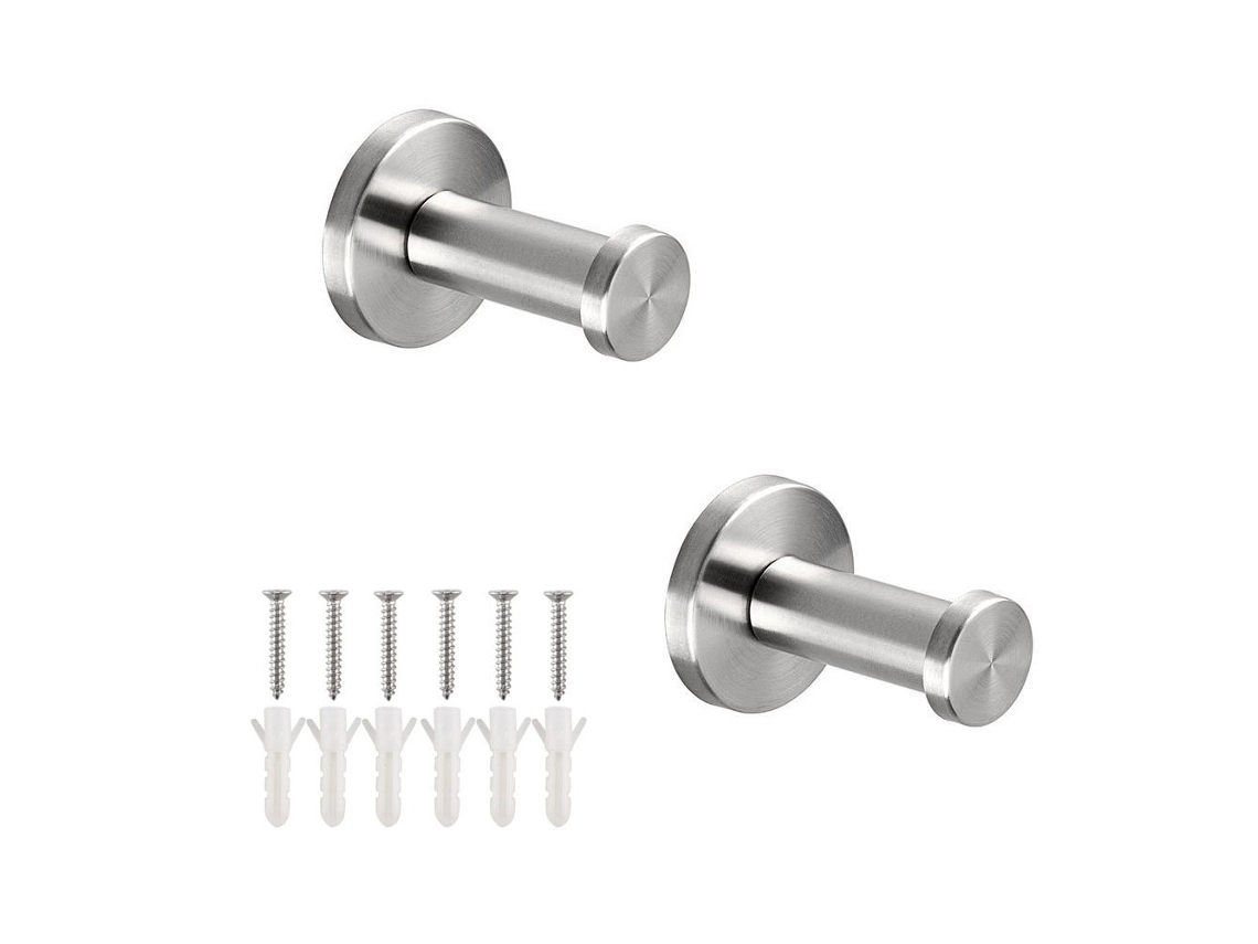 Conjunto de 2 Ganchos de Parede em Aço Inoxidável 304 Escovado, Elegantes, para Armário de Banheiro, Casaco, Toalha e Vestido, 5cm AQUAFORGE