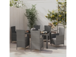 Vidaxl 7 Pcs Conjunto Jantar Exterior Com Almofadões Vime Pe Cinzento