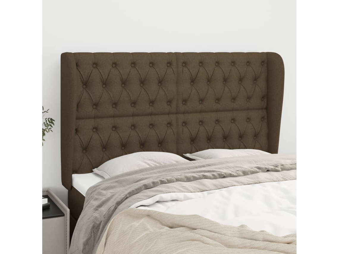 Vidaxl Cabeceira Cama C/ Abas Tecido 147x23x118/128 Cm Castanho-escuro