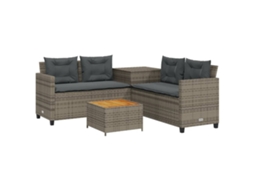Sofá de jardim em forma de L com mesa e almofadas Vime Cinzento MAISON EXCLUSIVE (dimensões sem)