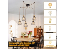 Luminária Pendente Para Mesa De Jantar, Luminária Pendente Vintage Preta Para Sala De Jantar, 5 Chamas Retrô E27 Nettlife