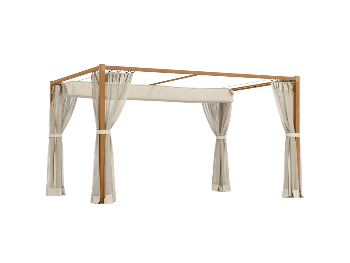 Pérgola De Jardim 4x3m Com Teto Retrátil, Telas Laterais Em Malha E Estrutura De Alumínio Para Terraço Natural.