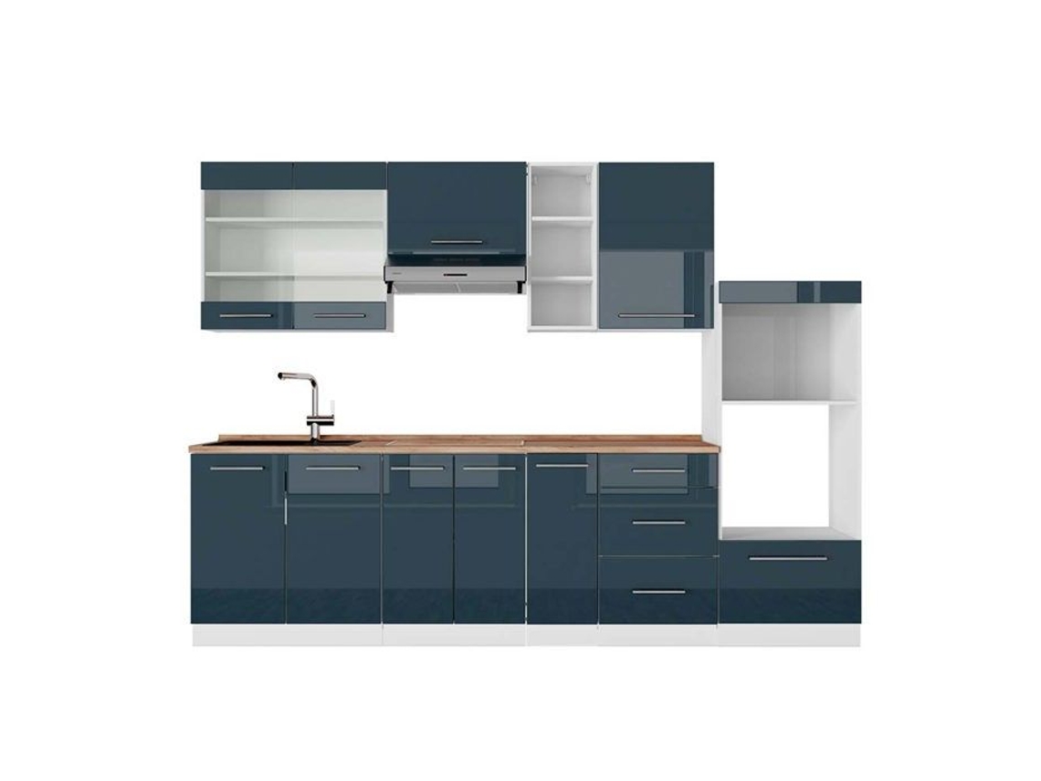 Cozinha Fame-Line, 280 cm, PT Carvalho, azul escuro brilhante/branco, VICCO