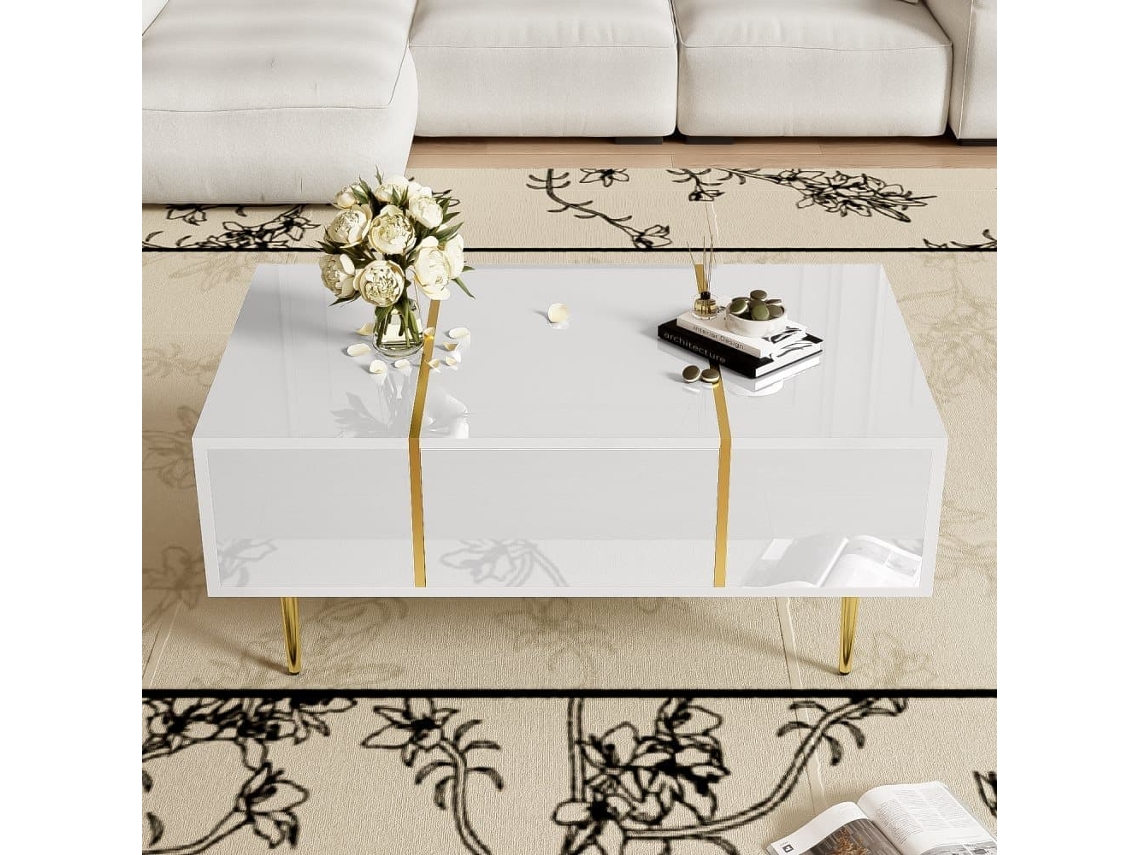 Mesa De Centro 100 Cm - Moderna E Simples, Com 2 Gavetas - Branca