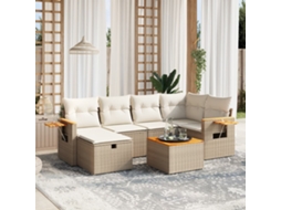 Vidaxl 7 Pcs Conjunto De Sofás P/ Jardim Com Almofadões Vime Pe Bege