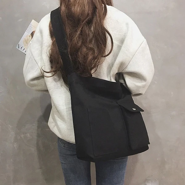 Bolsa Feminina, Tote de Lona, Ombro, Preta spot preto AQUAFORGE