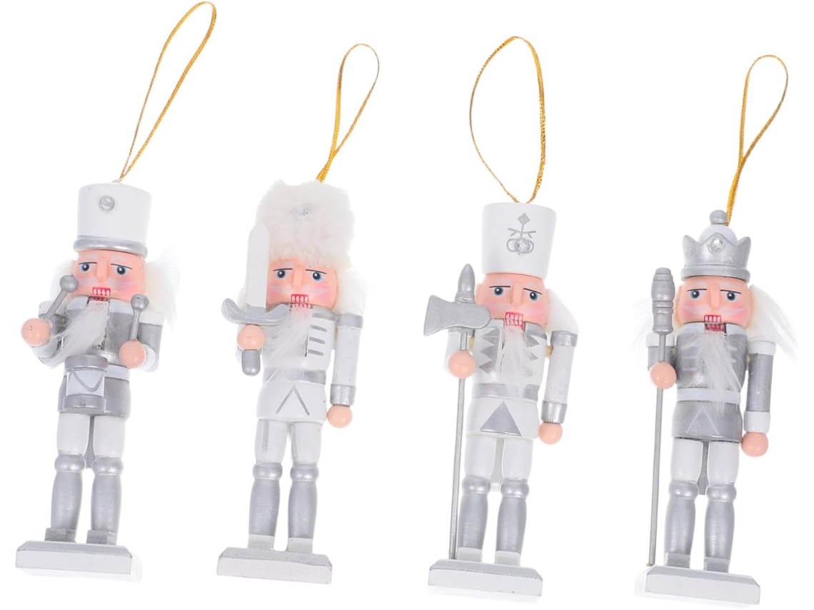 Conjunto de 4 Figuras Madeira Quebra Nozes, Bonecos Soldados para Decoração Natal, Mesa Festas, CHABERLU