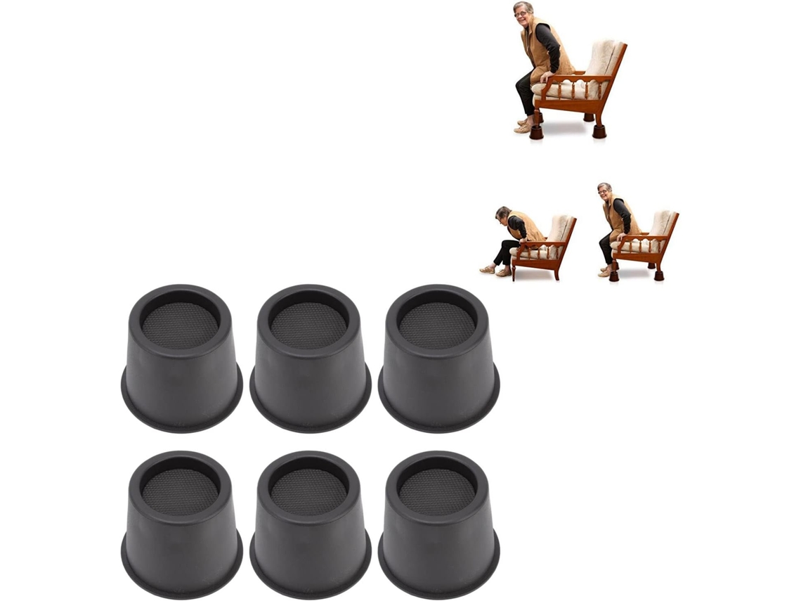 Elevadores De Cama Redondos 7, 6cm 3 Polegadas, Pacote Com 6 Unidades, Pretos, Com Espuma Premium, Antiderrapantes E