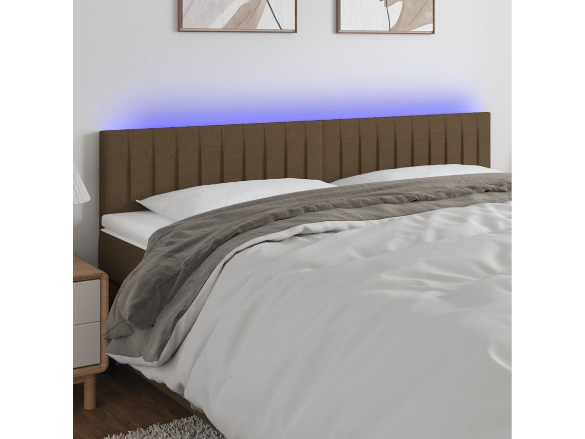 Cabecero con luces LED, tela marrón, 160x5x78/88 cm