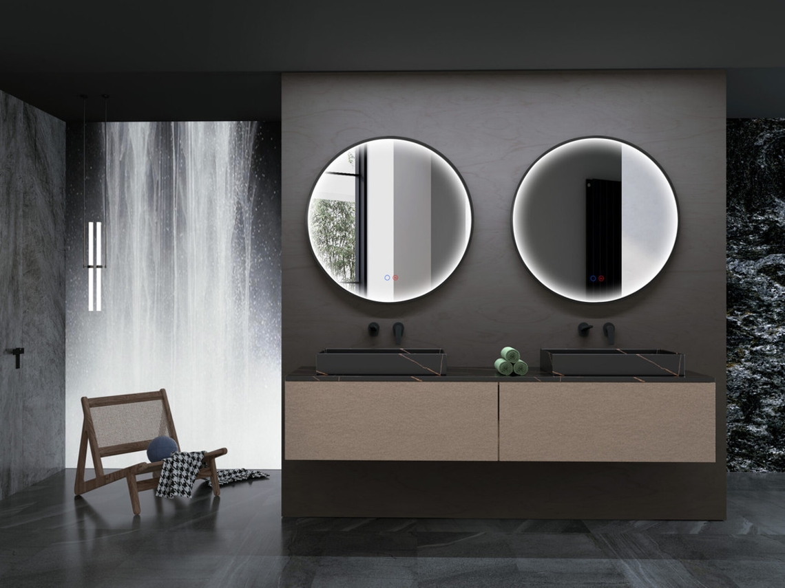 Moldura de Espelho Redondo Led em Alumínio com Acabamento Preto Mate 80CmMICE COLLECTION