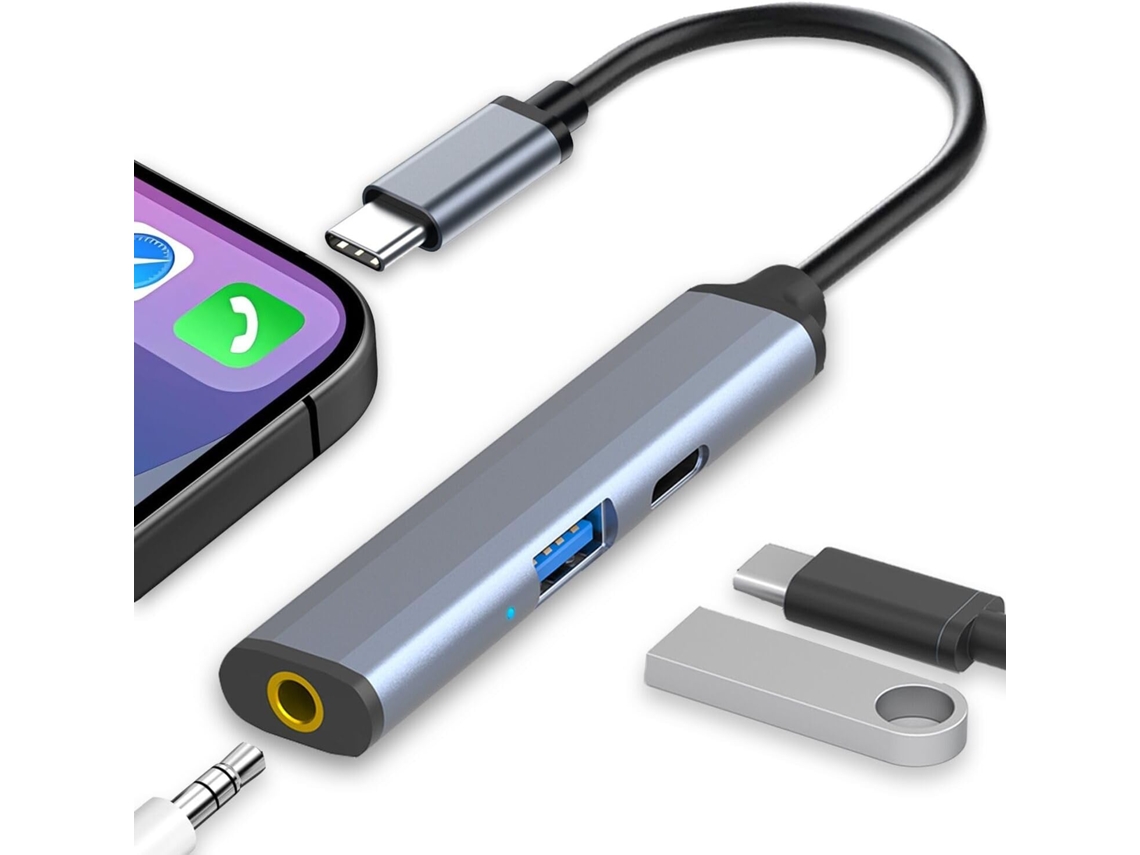 Hub Usb-c 3 Em 1 Com Saída Áudio Portas Usb-a E Pd 100w