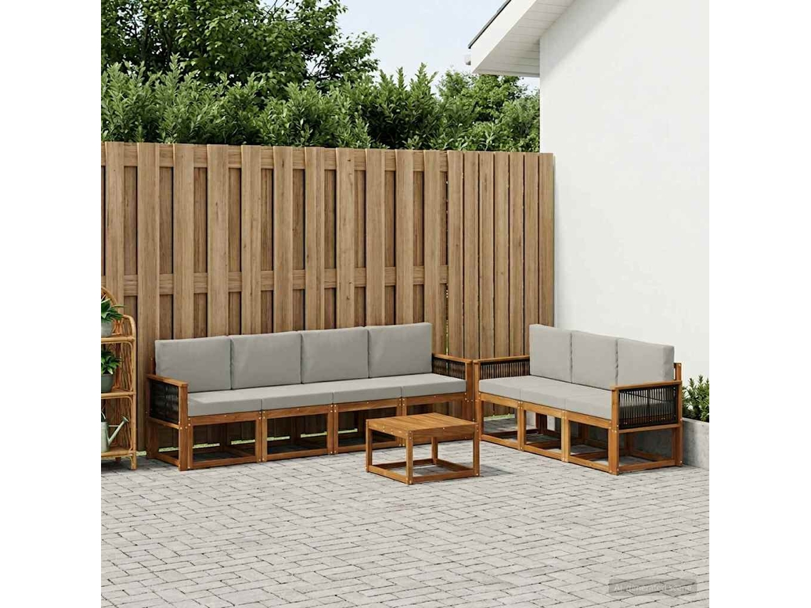 Vidaxl Conjunto De Sofás Para Exterior 7 Pcs Natural E Cinzento-claro