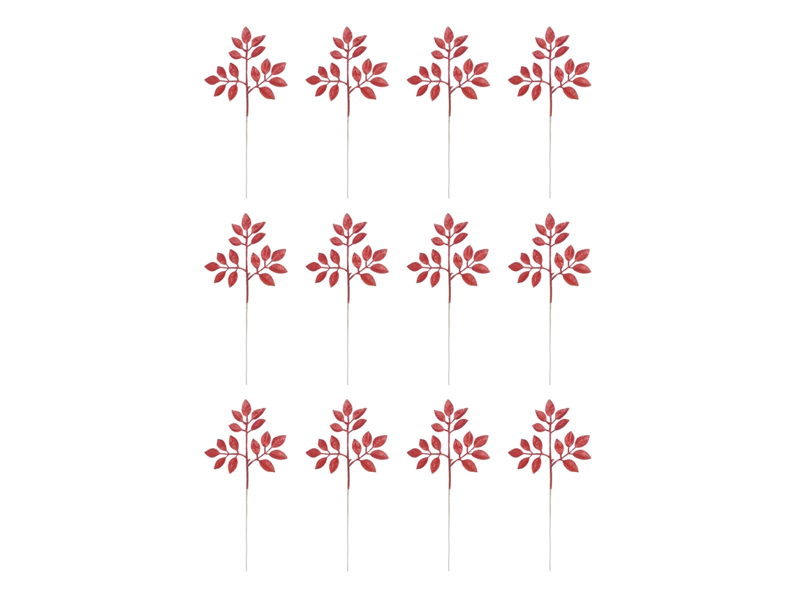 Flores de Natal com Folhas Vermelhas, 12 Ramos, Pó Dourado, LAXISCREED