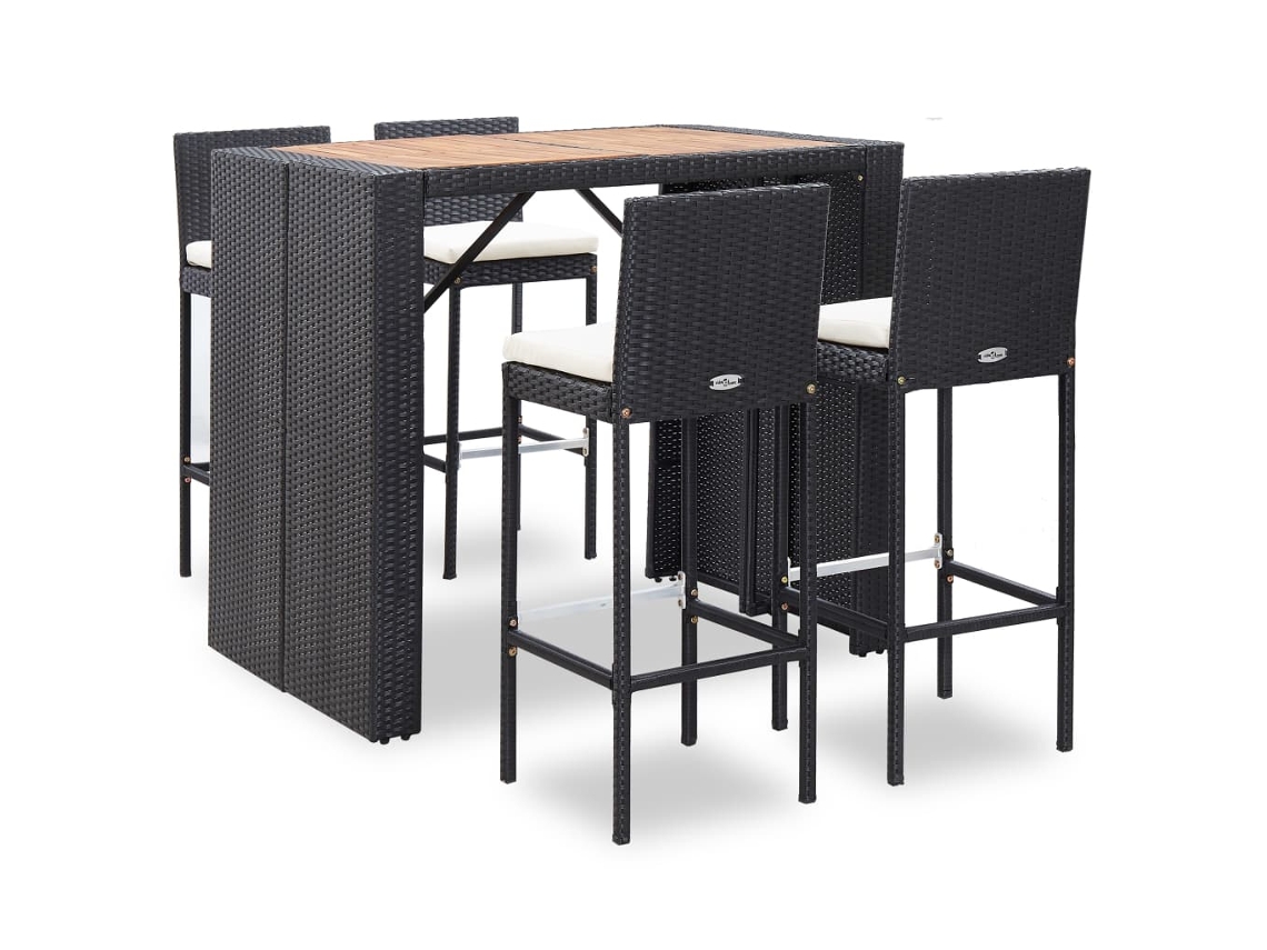 Conjunto de Bar 5 Peças Jardim Vime Pe E Madeira Acácia Preto Dkd Home Decor